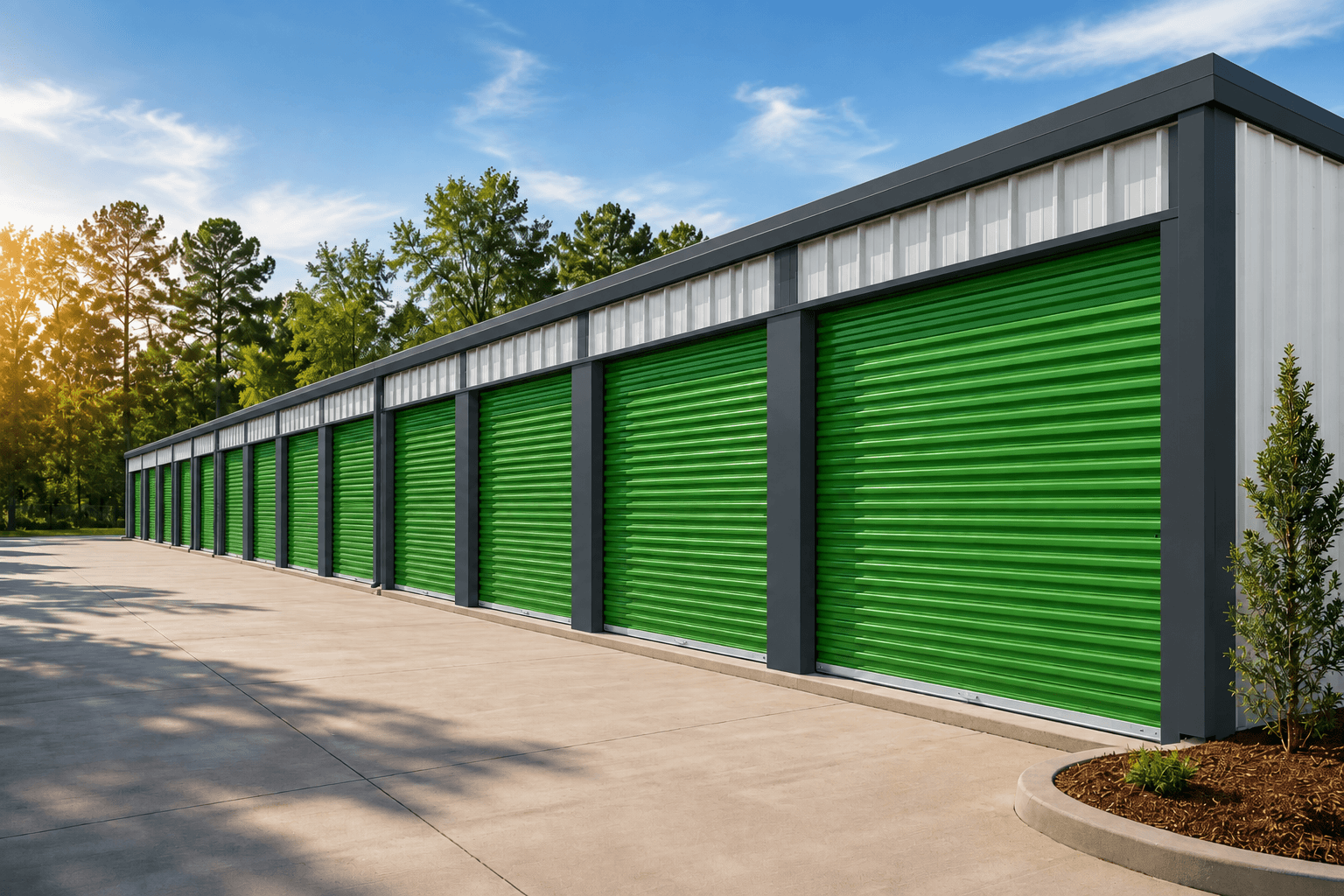 Drive-up storage units with roll-up doors at Greenfield Storage